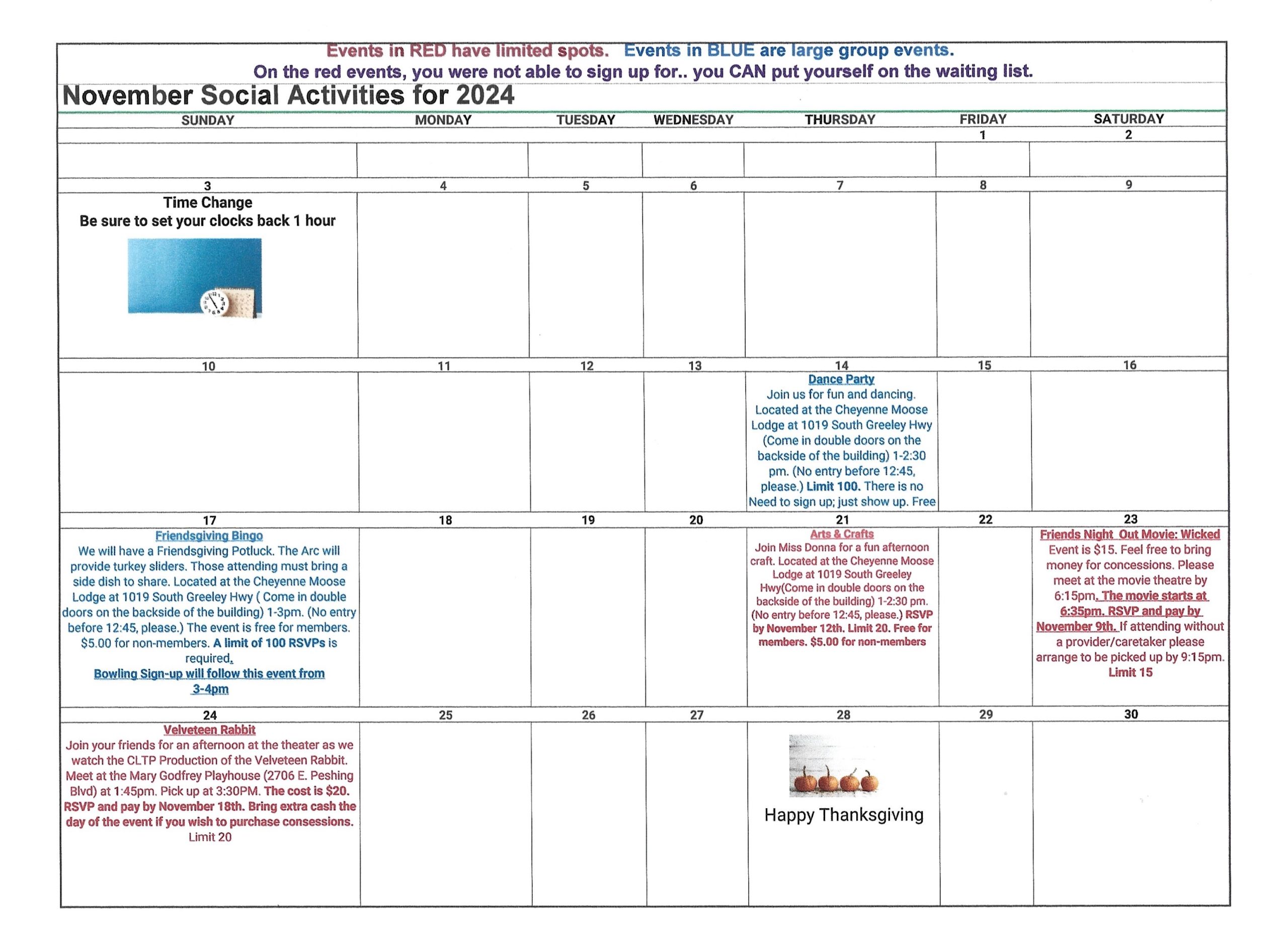 November 2024 Activity Calendar